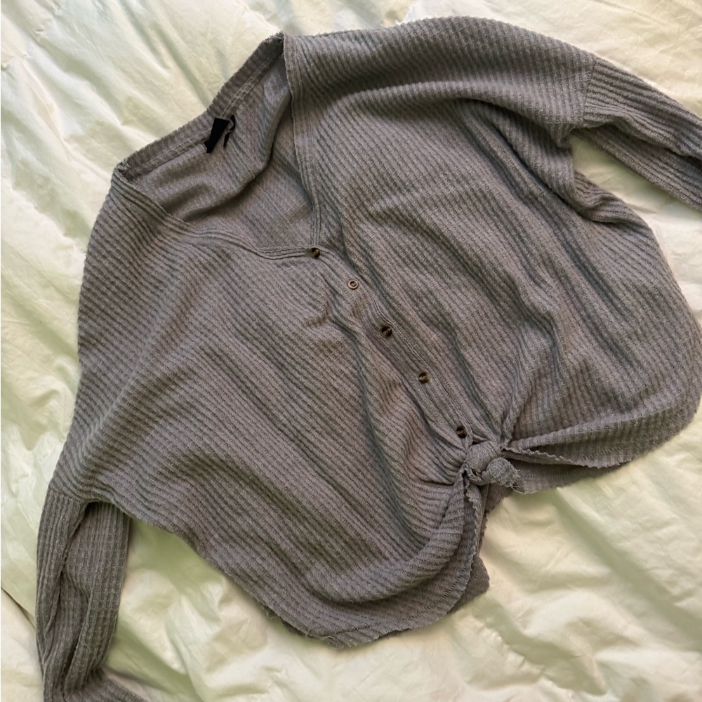 Urban Outfitters Gray Ribbed Button-Up Sweater